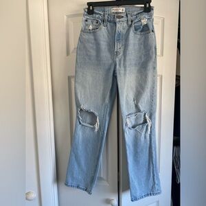 Abercrombie and Fitch Ultra High Rise 90s Straight Light Blue Distressed Jeans